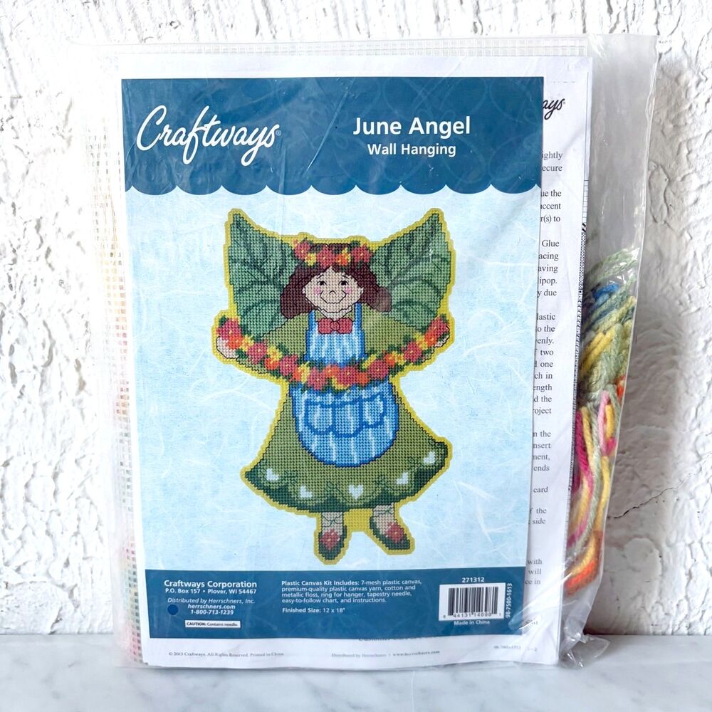 Craftways June Angel Plastic Canvas Wall Hanging Decor Kit 12" x 18"